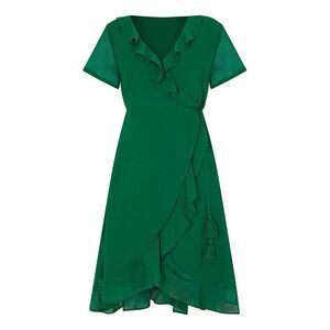 Yumi Womens/Ladies Frill V Neck Wrap Dress / Green